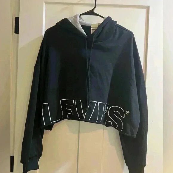 Levi’s Graphic Women’s Cropped Hooded Sweatshirt Size M Black - Picture 3 of 6